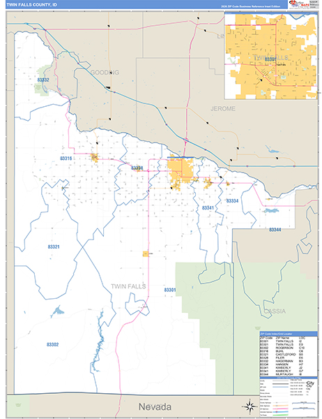 Twin Falls County, ID Zip Code Wall Map